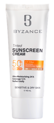 تصویر کرم ضد آفتاب +SPF50 بیزانس بژ طلایی شماره 30 مناسب پوست خشک و حساس 40 میلی لیتر