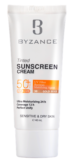 تصویر کرم ضد آفتاب +SPF50 بیزانس بژ طلایی شماره 30 مناسب پوست خشک و حساس 40 میلی لیتر